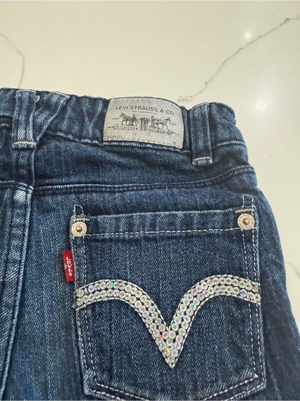 Levi's Kids Navy Blue High-Rise Jeans with Sequin Pocket Detail